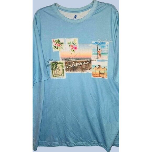 Caribbean Mens 3XT Blue Graphic T-Shirt - Picture 1 of 10